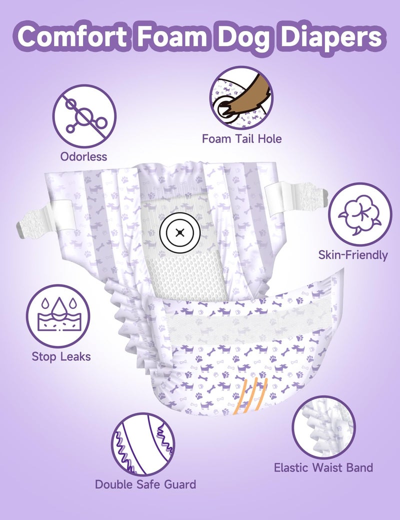 MICOOYO Disposable Dog Diapers Female, Doggie Diapers for Dogs Female, Super Absorbent Pet Diaper with Foam Tail Hole for Heat, Comfortable Puppy Diaper (20Count, X-Small) - Image 2