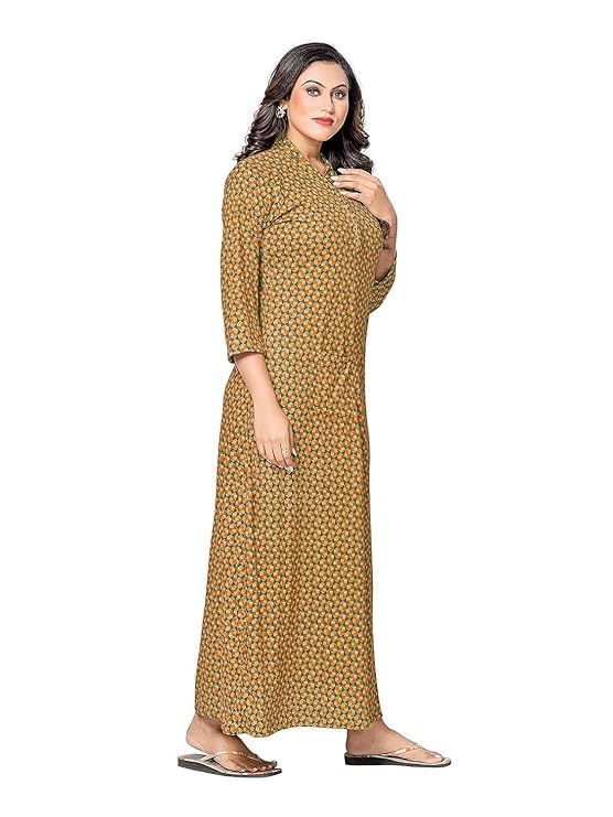 NEGLIGEE Women's Wool Winter Wollen Maxi Night Gown with Pocket Nighty For Women Ankle Length Night Dress - Pack of 2 (Yellow,Brown, Free Size) - Image 2