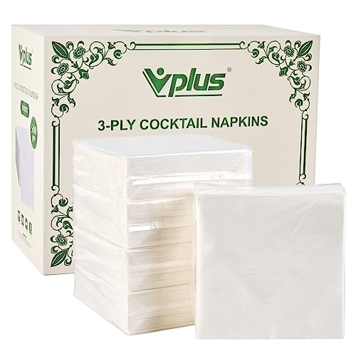 Vplus 500 Pack Cocktail Napkins Paper 3Ply Beverage Napkins Disposable White Square Napkins Perfect for Restaurant Event Bar Wedding Baby Shower and Daily Use