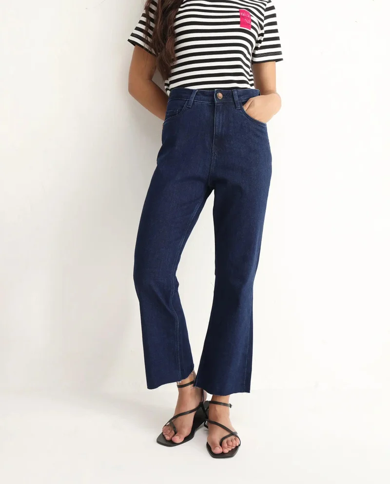 ريريزم Women's Crop Flare Denim With Raw Hem Finish