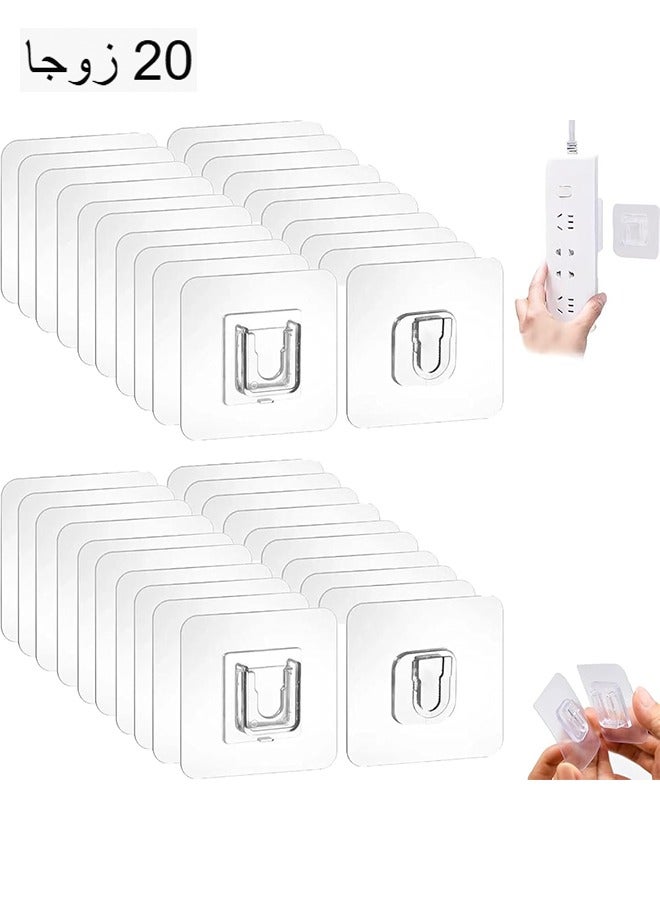 20 Pairs Transparent Double-Sided Adhesive Wall Hooks, Transparent double -sided sticky wall hook, Used for self -stick hooks hanging in The bathroom and kitchen office, without traces - Image 1