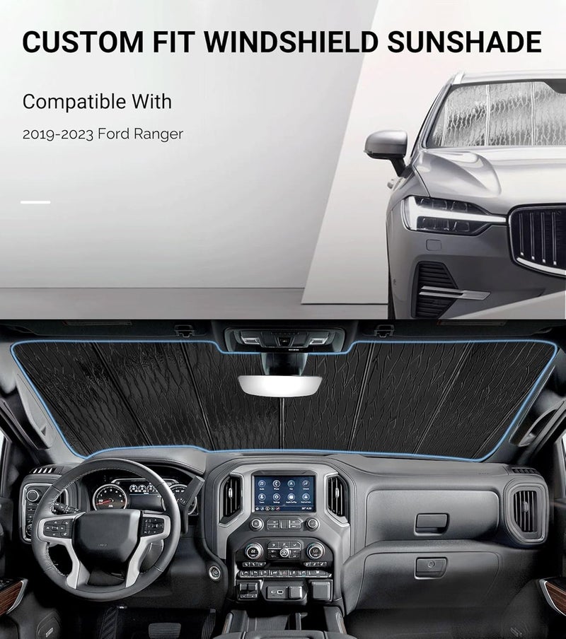 Pigenius Windshield Sun Shade for 2019-2023 Ford Ranger - Custom Fit Premium Folding Sunshade - Image 2