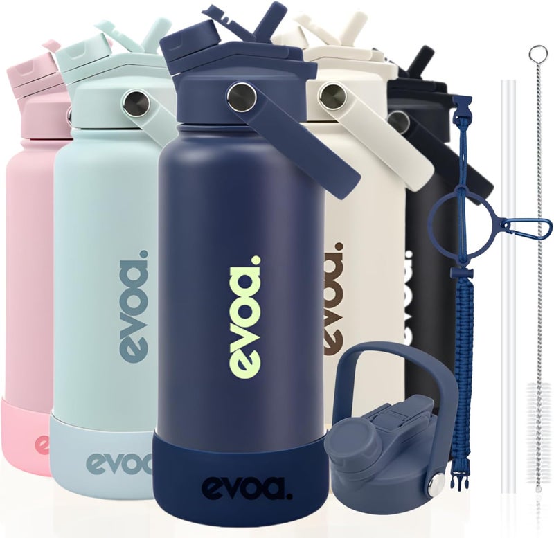 Oceanic evoa. 1000ml Premium Insulated Double Wall Stainless Steel Water Bottle, 2-in-1 Lid with Straw & Spout, Leak-Proof, Keeps Drinks Cold or Hot, 32oz Water Bottle for Gym, Outdoor (Blue) - Image 1