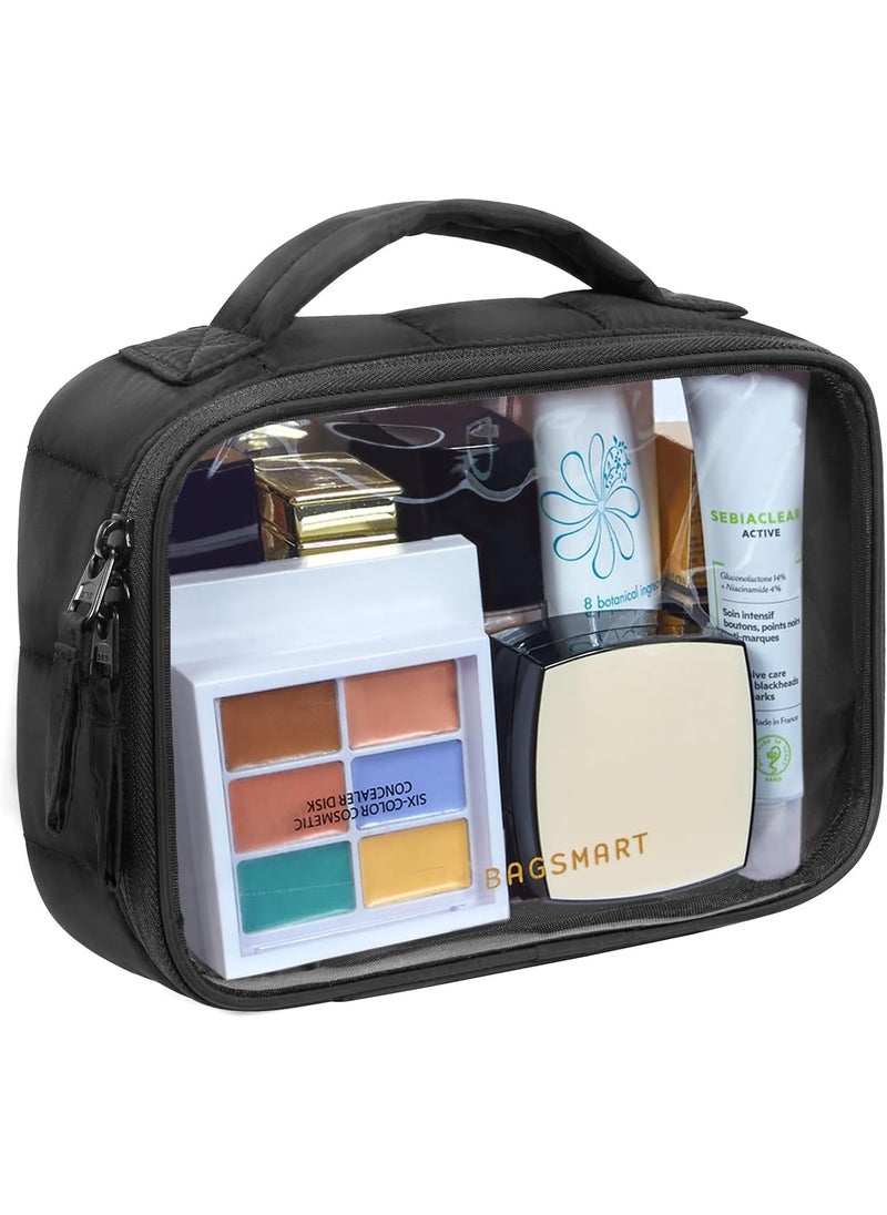 BAGSMART BAGSMART Clear TSA-Approved Toiletry Bag, Puffy Edges Travel Makeup Bag, Large Opening with Handle, Clear Cosmetic Bag with Double Zipper for Women 