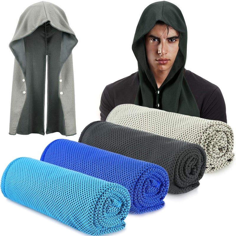 Acostop Cooling Towels for Neck and Face - Absorbent & Quick Drying Cooling Hoodie Towels with Evaporative Cool Technology & UPF 50 Sun Protection in Hot Weather Sports Gym Fitness Cycling, 4 Pcs - Image 1