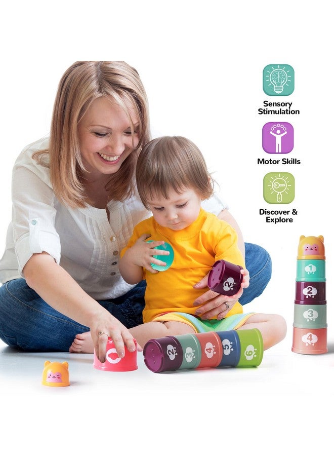 YOOYID 5 in 1 Baby Toys 6 to 12 to 18 Months, Montessori Toy for Babies 6-12 Months, Gifts for 1 Year Old, Sensory Toys for Babies, Baby Tissue Box, Stacking Cups, Shape Sorter Cube - Image 5