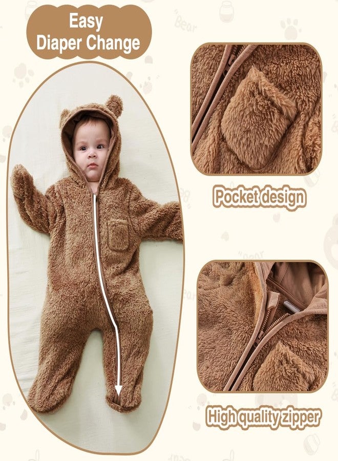 XIFAMNIY Newborn Baby Winter Snowsuit - Bear Outfit Fleece Warm Jumpsuit Romper Hooded Clothes for Infant Girls Boys - Image 5