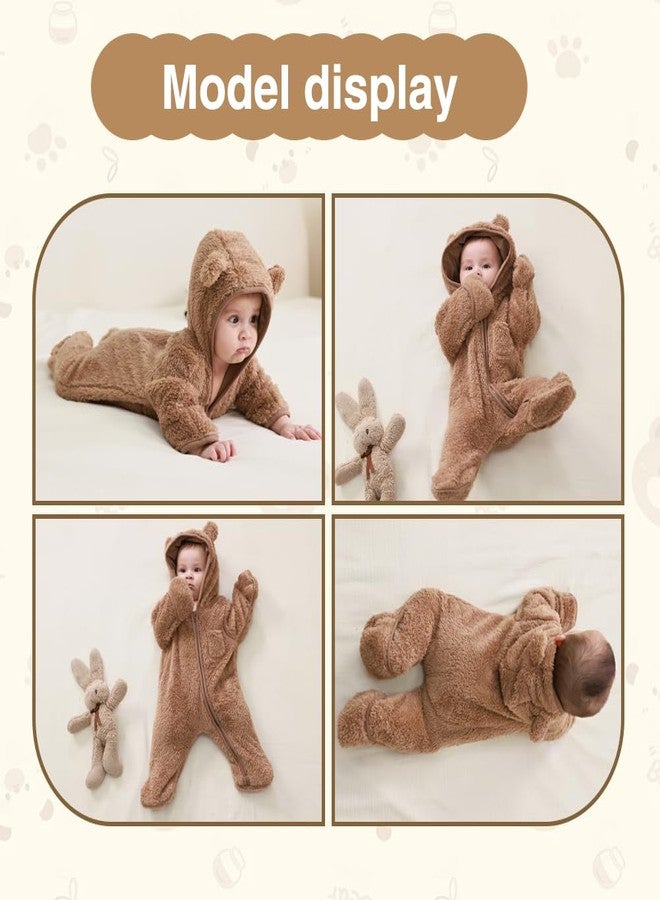 XIFAMNIY Newborn Baby Winter Snowsuit - Bear Outfit Fleece Warm Jumpsuit Romper Hooded Clothes for Infant Girls Boys - Image 3