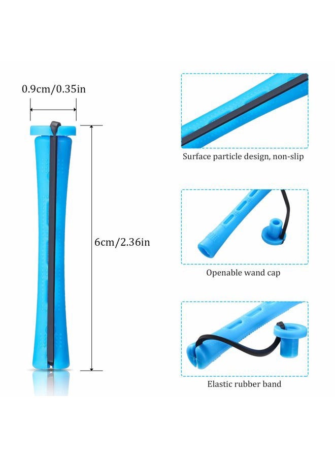 WILLBOND 60 Pcs Short Perm Rods Natural Hair Perm Rods with Elastic Rubber Band Non Slip Plastic Perming Cold Wave Kit for Women Hairdressing Styling Tool(0.35 Inch,Blue) - Image 2