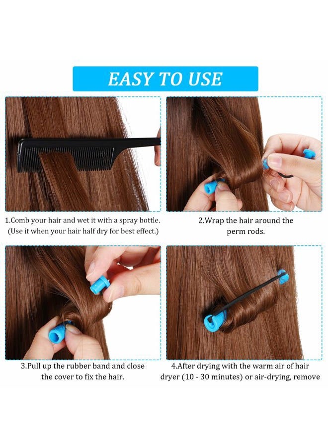 WILLBOND 60 Pcs Short Perm Rods Natural Hair Perm Rods with Elastic Rubber Band Non Slip Plastic Perming Cold Wave Kit for Women Hairdressing Styling Tool(0.35 Inch,Blue) - Image 3