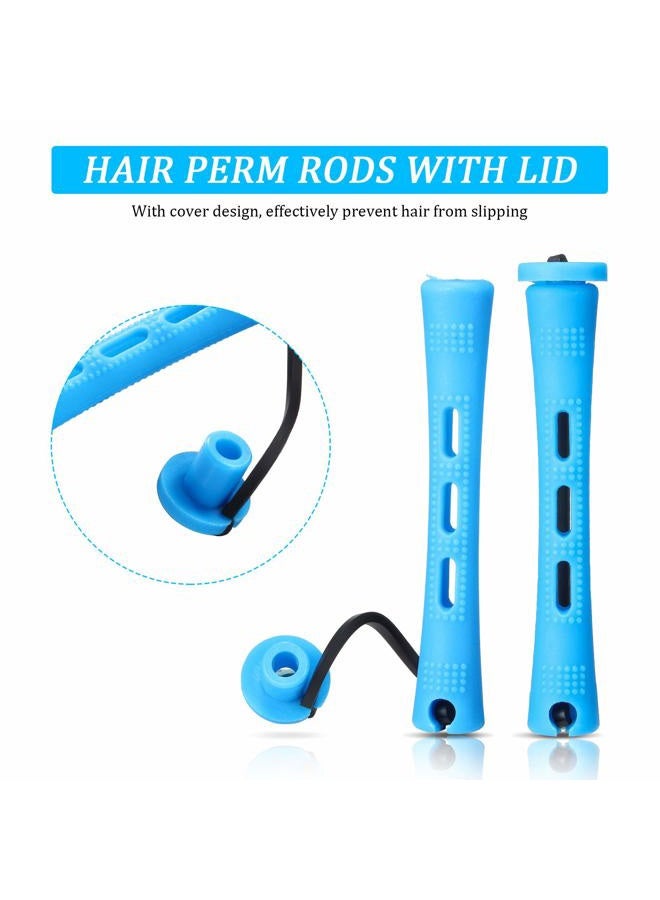 WILLBOND 60 Pcs Short Perm Rods Natural Hair Perm Rods with Elastic Rubber Band Non Slip Plastic Perming Cold Wave Kit for Women Hairdressing Styling Tool(0.35 Inch,Blue) - Image 5