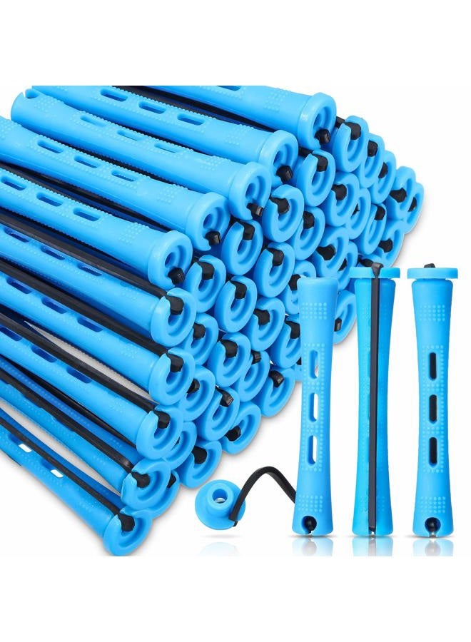 WILLBOND 60 Pcs Short Perm Rods Natural Hair Perm Rods with Elastic Rubber Band Non Slip Plastic Perming Cold Wave Kit for Women Hairdressing Styling Tool(0.35 Inch,Blue) - Image 1