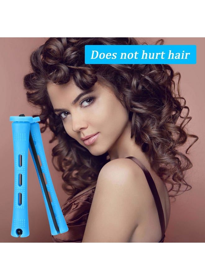 WILLBOND 60 Pcs Short Perm Rods Natural Hair Perm Rods with Elastic Rubber Band Non Slip Plastic Perming Cold Wave Kit for Women Hairdressing Styling Tool(0.35 Inch,Blue) - Image 4