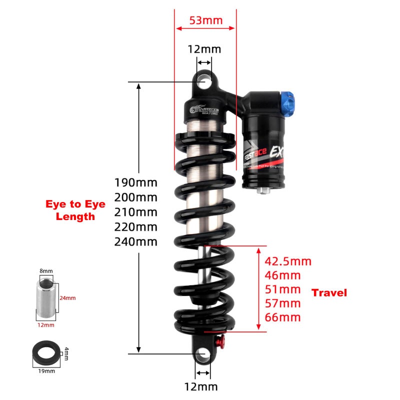 JFOYH Adjustable Oil+Coil Spring Rear Shock Suspension, Shock Absorbers For Downhill MTB Bike/E-bike, 210mm X 550lbs - Black - Image 2