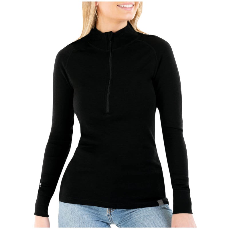 MERIWOOL Womens Base Layer 100% Merino Wool Midweight 250g Half Zip Sweater for Women Black - Image 1