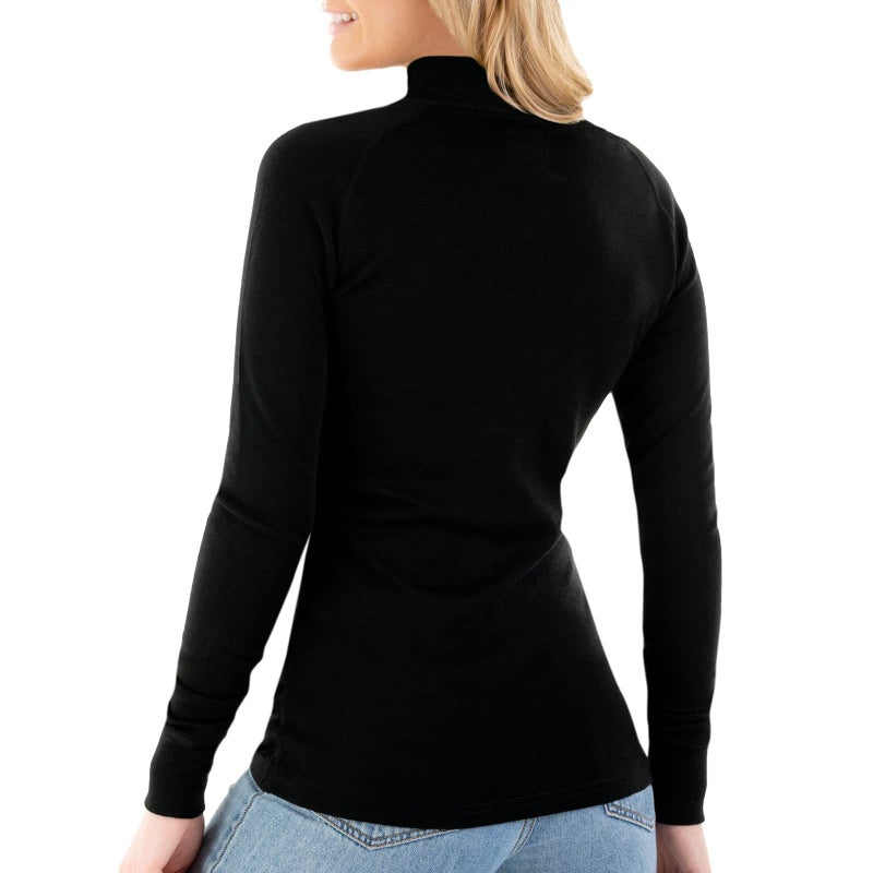 MERIWOOL Womens Base Layer 100% Merino Wool Midweight 250g Half Zip Sweater for Women Black - Image 2