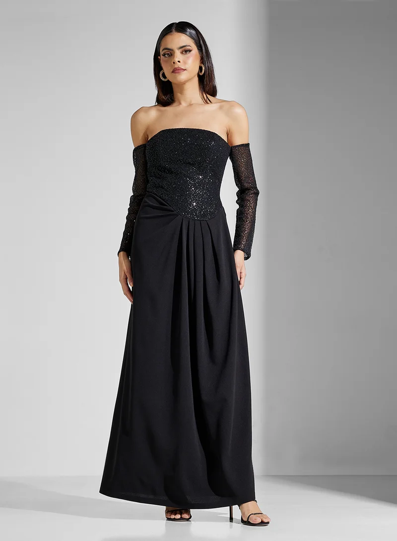 نمشي x Sequin Bodice Maxi Dress