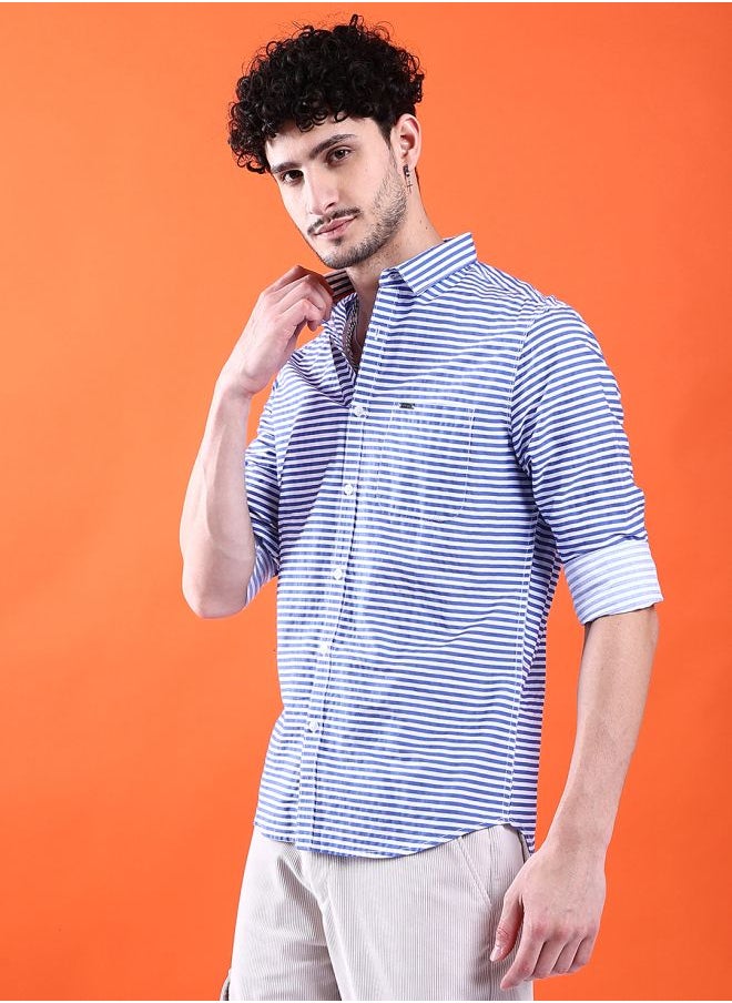 The Indian Garage Co - Men Slim Fit Multi Striped Full Sleeves Cutaway Collar Casual Shirt - Image 1
