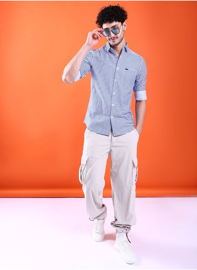 The Indian Garage Co - Men Slim Fit Multi Striped Full Sleeves Cutaway Collar Casual Shirt - Image 1