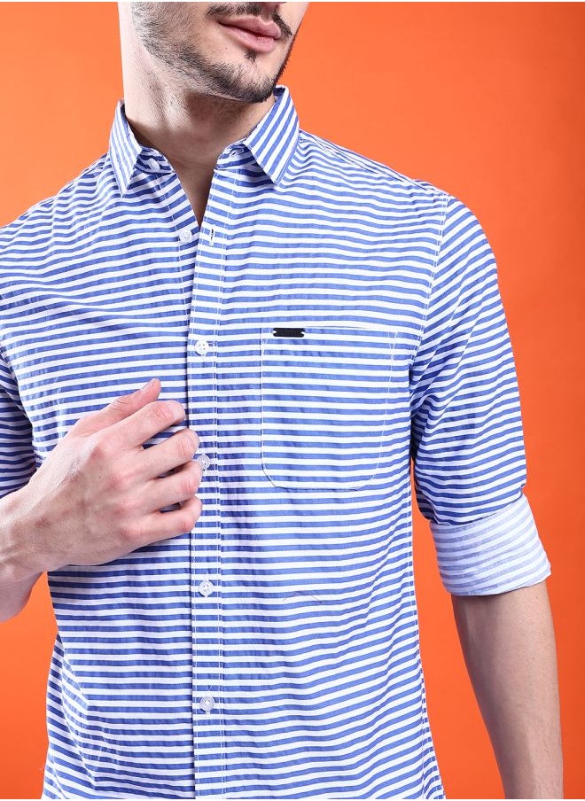 The Indian Garage Co - Men Slim Fit Multi Striped Full Sleeves Cutaway Collar Casual Shirt - Image 1