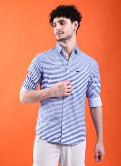 Men Slim Fit Multi Striped Full Sleeves Cutaway Collar Casual Shirt