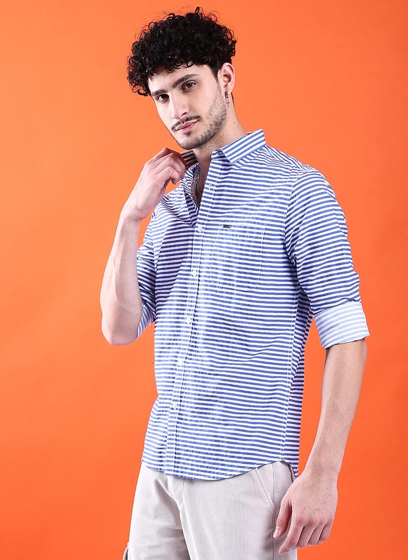 The Indian Garage Co - Men Slim Fit Multi Striped Full Sleeves Cutaway Collar Casual Shirt - Image 1