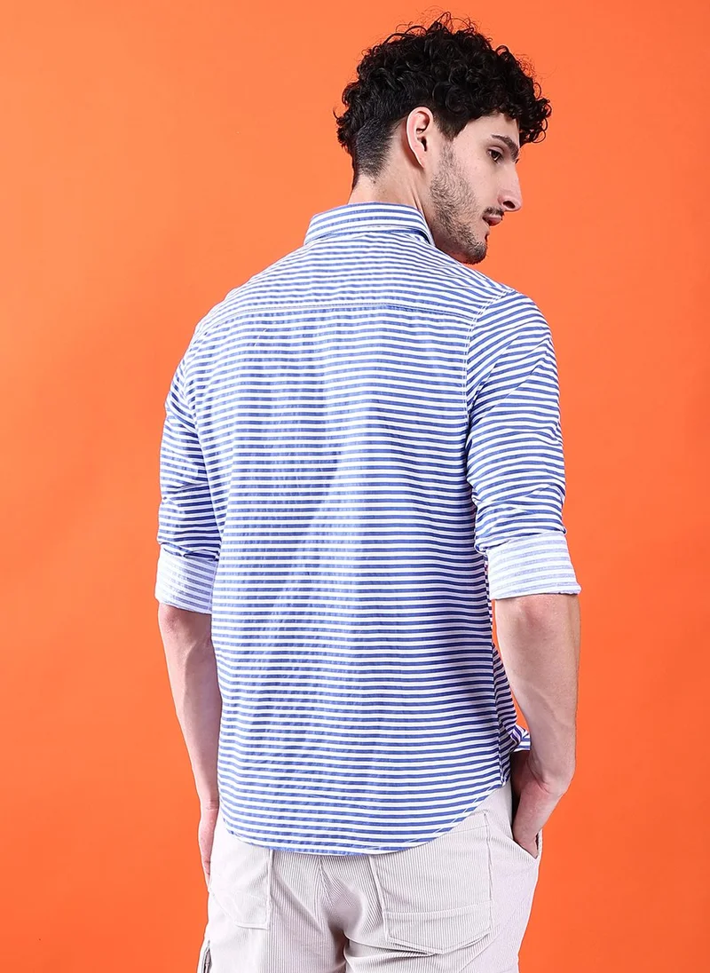 The Indian Garage Co Men Slim Fit Multi Striped Full Sleeves Cutaway Collar Casual Shirt