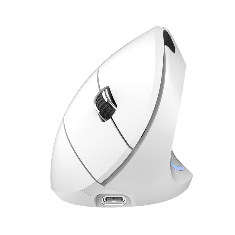 فأرة رأسية لاسلكية مناسبة للتصميم البدني Ergonomic، اتصال ثنائي الوضع 2.4 جيجا هرتز + بلوتوث 5.1، دقة 2400 نقطة في البوصة، تصميم صامت، لون أبيض - Image 4