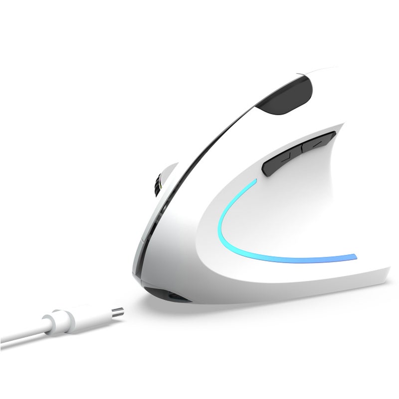 فأرة رأسية لاسلكية مناسبة للتصميم البدني Ergonomic، اتصال ثنائي الوضع 2.4 جيجا هرتز + بلوتوث 5.1، دقة 2400 نقطة في البوصة، تصميم صامت، لون أبيض - Image 3