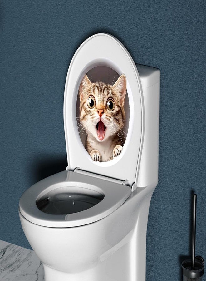 Dreothy Cute Cat Toilet Cover Sticker, Removable Cartoon Animals Toilet Lid Decal, Self-Adhesive Waterproof Toilet Seat Sticker Bathroom Wall Door Decals(Surprise Cat) - Image 3