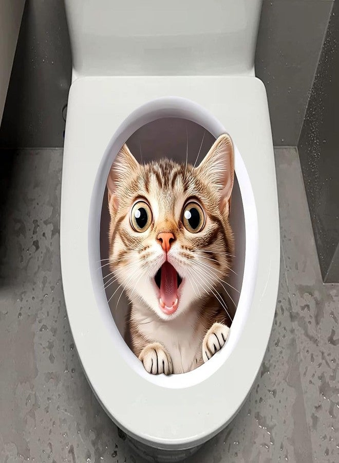 Dreothy Cute Cat Toilet Cover Sticker, Removable Cartoon Animals Toilet Lid Decal, Self-Adhesive Waterproof Toilet Seat Sticker Bathroom Wall Door Decals(Surprise Cat) - Image 1