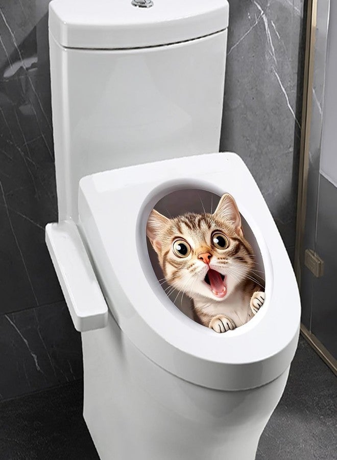 Dreothy Cute Cat Toilet Cover Sticker, Removable Cartoon Animals Toilet Lid Decal, Self-Adhesive Waterproof Toilet Seat Sticker Bathroom Wall Door Decals(Surprise Cat) - Image 4