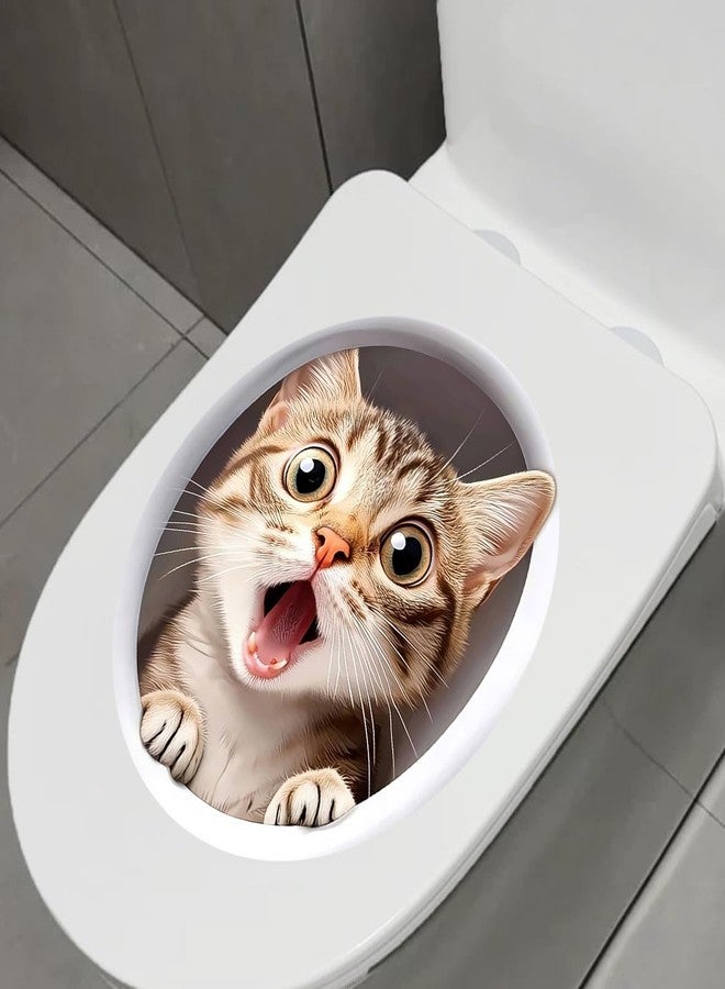 Dreothy Cute Cat Toilet Cover Sticker, Removable Cartoon Animals Toilet Lid Decal, Self-Adhesive Waterproof Toilet Seat Sticker Bathroom Wall Door Decals(Surprise Cat) - Image 5
