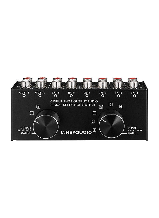 6-In-2-Out Audio Switcher Two-Way Audio Signal Selector Box Splitter Distributor with RCA Inputs & Outputs