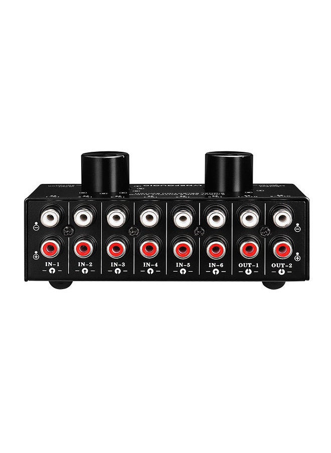 6-In-2-Out Audio Switcher Two-Way Audio Signal Selector Box Splitter Distributor with RCA Inputs & Outputs