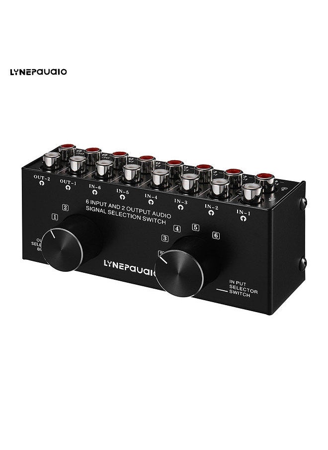 6-In-2-Out Audio Switcher Two-Way Audio Signal Selector Box Splitter Distributor with RCA Inputs & Outputs