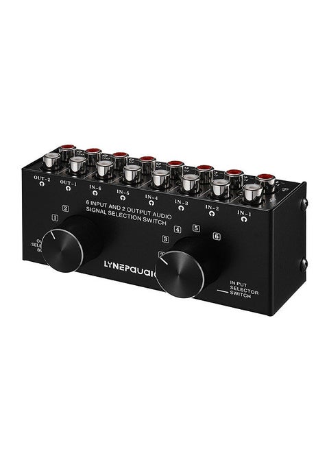 6-In-2-Out Audio Switcher Two-Way Audio Signal Selector Box Splitter Distributor with RCA Inputs & Outputs