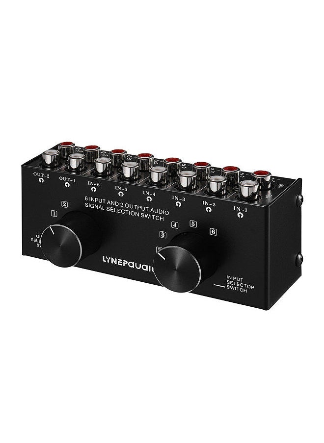 6-In-2-Out Audio Switcher Two-Way Audio Signal Selector Box Splitter Distributor with RCA Inputs & Outputs