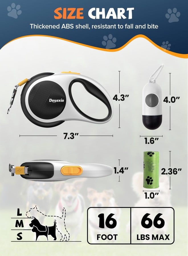 طوق كلاب قابل للسحب مع مصباح LED، طوق كلاب مطور من Douexio 3 في 1 قابل للسحب للكلاب الصغيرة والمتوسطة حتى وزن 66 رطلاً، طوله 16 قدمًا، مقبض مانع للانزلاق (أسود-أبيض) - Image 2