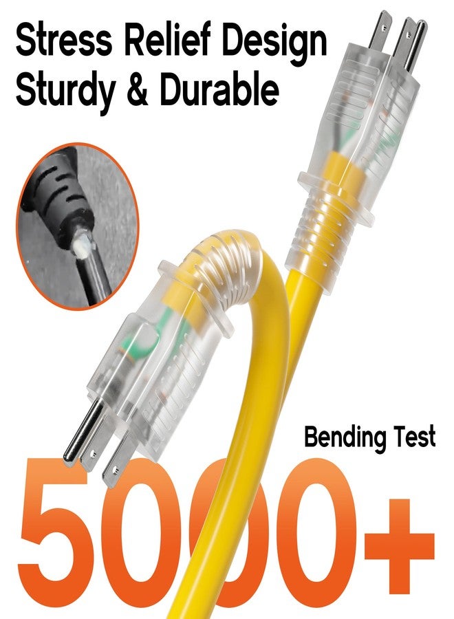 Deeklify 12AWG Waterproof Extension Cord with Lighted End, 12 Gauge Extension Cord, Flexible and Cold Resistant, 3 Prong Plug, 15 Amp, 1875W, SJTW Yellow ETL Listed - Image 4