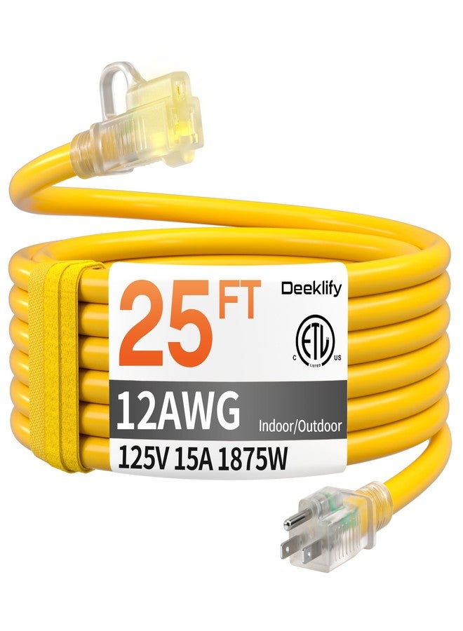 Deeklify 12AWG Waterproof Extension Cord with Lighted End, 12 Gauge Extension Cord, Flexible and Cold Resistant, 3 Prong Plug, 15 Amp, 1875W, SJTW Yellow ETL Listed - Image 1