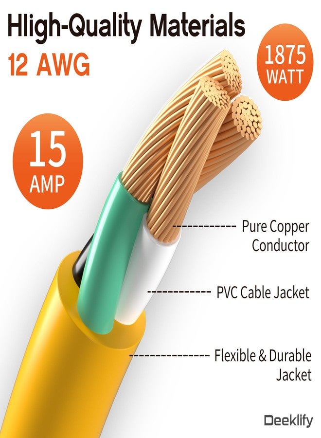 Deeklify 12AWG Waterproof Extension Cord with Lighted End, 12 Gauge Extension Cord, Flexible and Cold Resistant, 3 Prong Plug, 15 Amp, 1875W, SJTW Yellow ETL Listed - Image 2