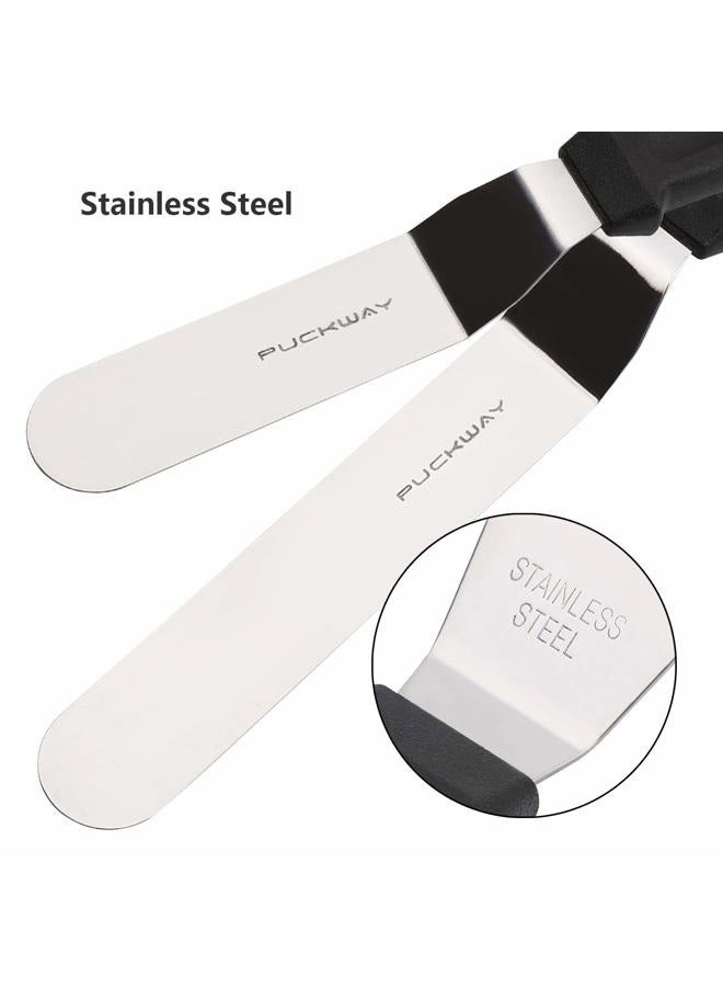 PUCKWAY Angled Icing Spatula, Stainless Steel Offset Spatula, Cake Spatula Set of 2 Black 6, 8 inch - Image 3