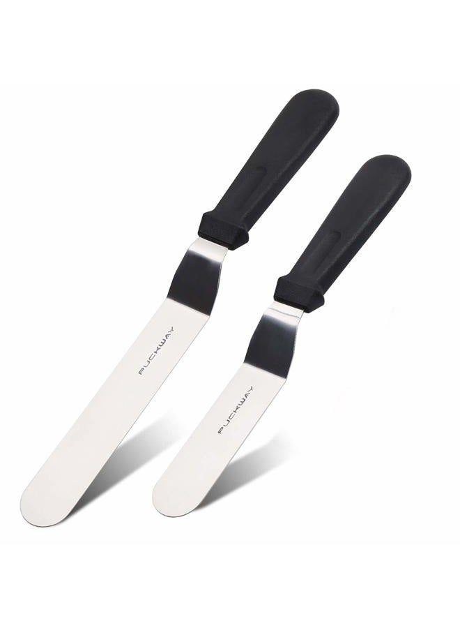 PUCKWAY Angled Icing Spatula, Stainless Steel Offset Spatula, Cake Spatula Set of 2 Black 6, 8 inch - Image 1