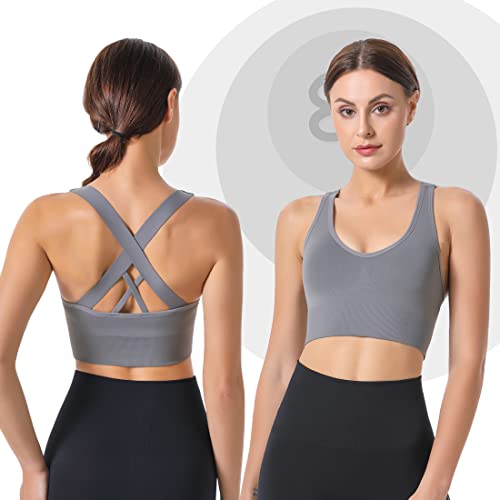 Evercute Sports Bra for Women Padded Medium Support Criss Cross Strappy Bras Seamless High Impact Yoga Exercise Athletic Bras - Image 2