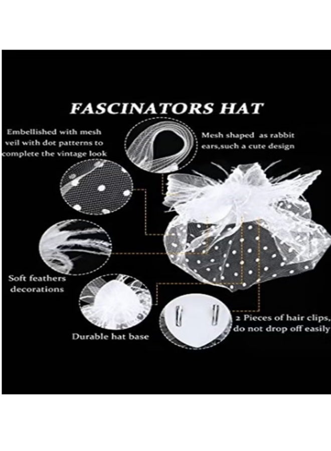 4 قطع Fascinators قبعة حجاب شبكة الرأس وقفازات الدانتيل القصيرة للمرأة ، حفل الزفاف - Image 4