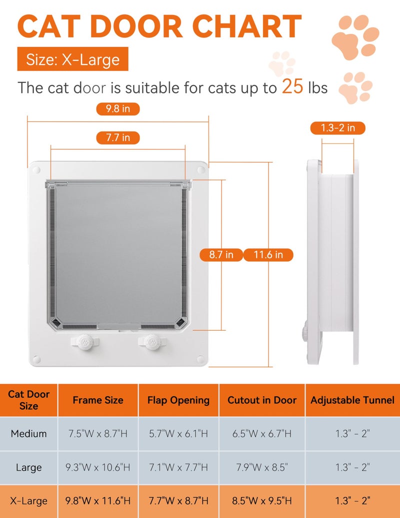 LIBBEPET Cat Door Interior Door, Indoor Cat Doors, X-Large Pet Doors for Cats Up to 25 lbs(Frame Size 9.8" x 11.6"), Upgraded 4 Way Locking Kitty Door for Interior & Exterior Doors, Easy to Install - Image 3