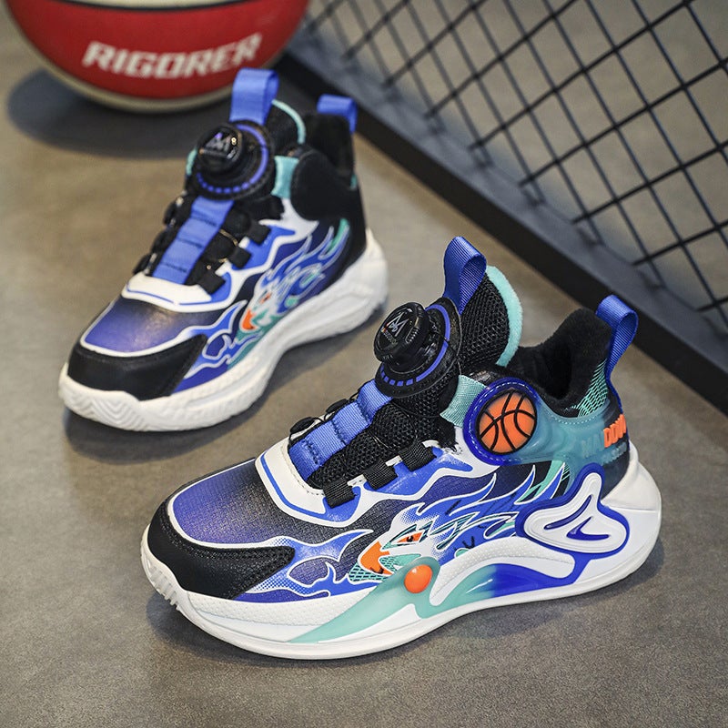 Boys Shoes Fall/Winter 24 New Children'S Professional Basketball Shoes Rotating Buttons Breathable Luminous Sneaker A Generation Of Hair - Image 3
