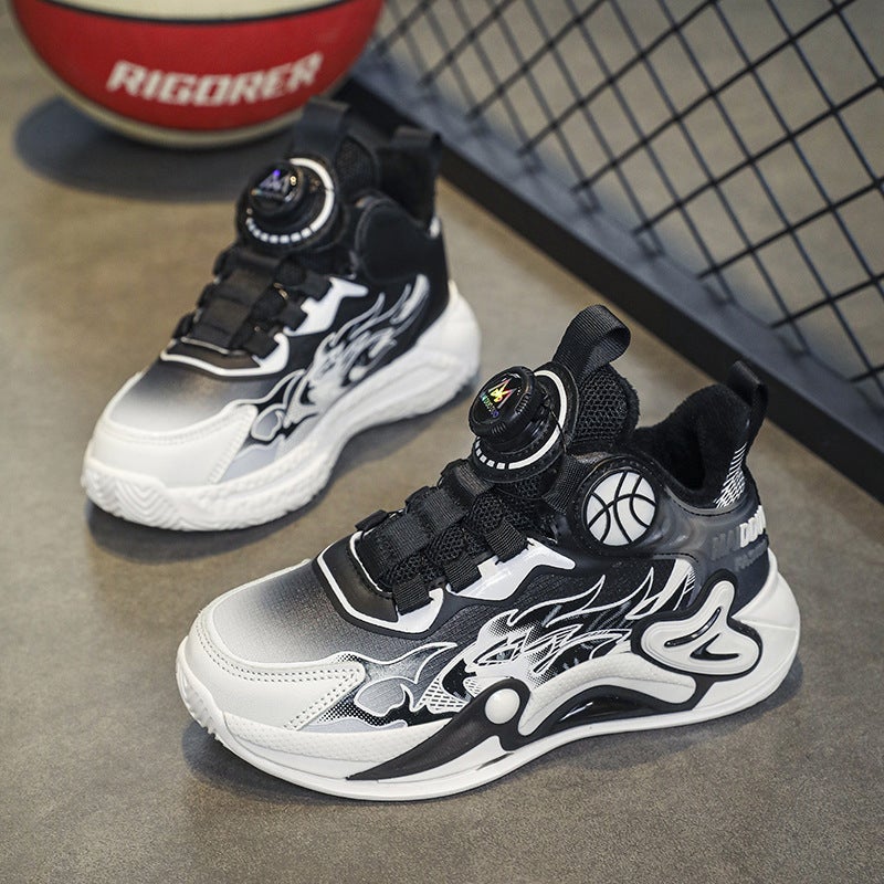 Boys Shoes Fall/Winter 24 New Children'S Professional Basketball Shoes Rotating Buttons Breathable Luminous Sneaker A Generation Of Hair - Image 2