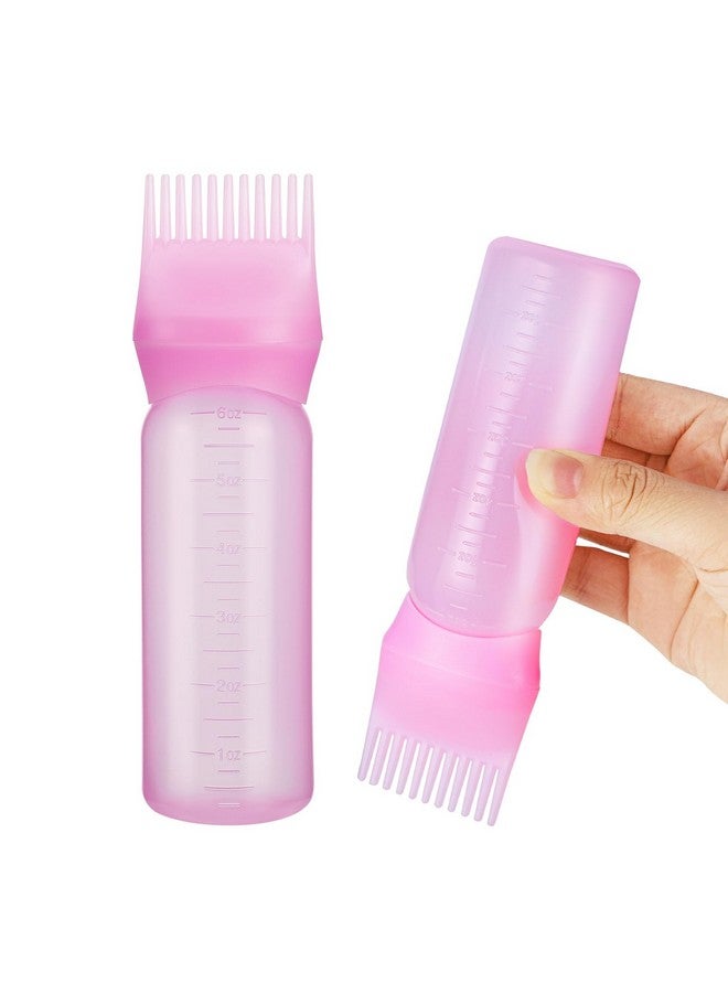 Pimoys Root Comb Applicator Bottle 6 Ounce, Oil Applicator For Hair Dye, Hair Oiling Bottle Brush With Graduated Scale, Pink - Image 1